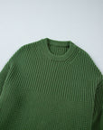 Solid Textured Knit Crewneck Sweater