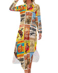 Baha Ranch Vintage Rodeo Poster Button-Up Long Sleeve Shirt Duster Dress