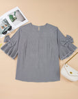 Plus Size Gingham Bow Ruffle Sleeve Top