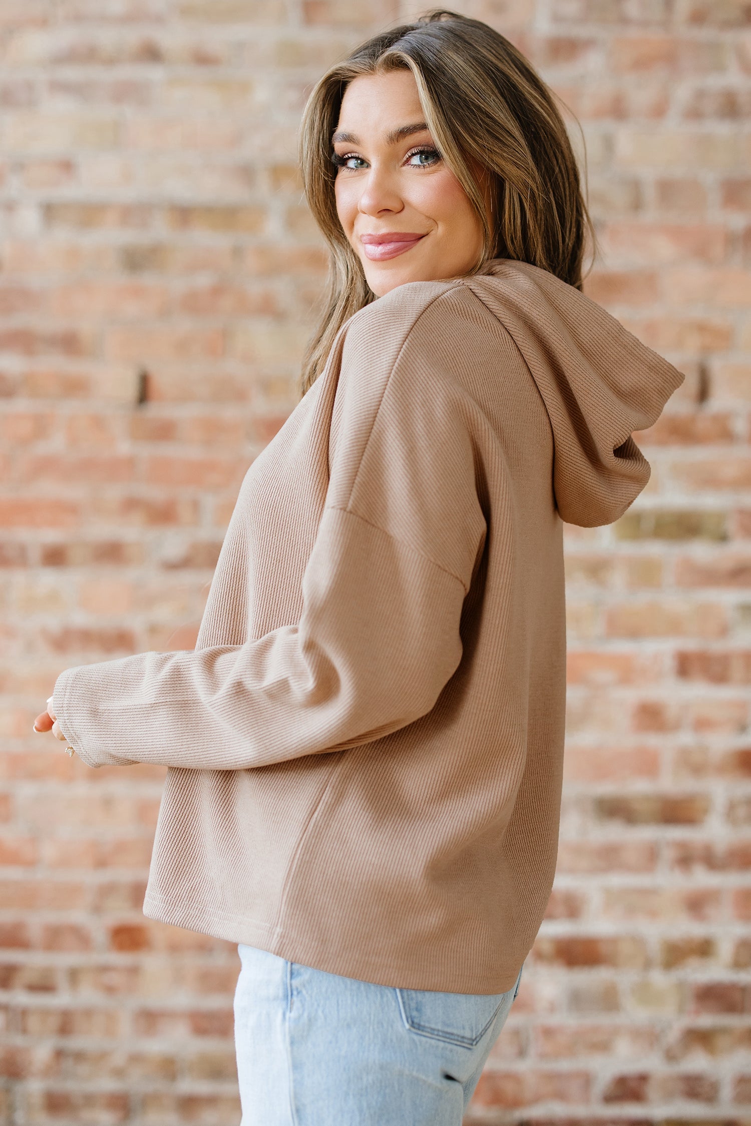Ribbed Knit Leopard &amp; Lace Drawstring Hoodie
