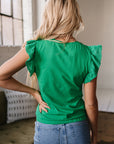 Eyelet Embroidered Ruffle Sleeve Crew Neck Top
