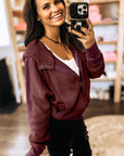 Waffle Zip Up Snap Button Hooded Jacket