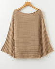 Ribbed Knit Reverse Seam 3/4 Sleeve Sweater