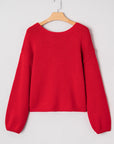 Bow Tie Backless Bubble Sleeve Sweater
