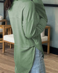 Solid V-Neck Raw Hem Long Sleeve Top