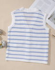 Stripe Buttoned V-Neck Sweater Knit Top