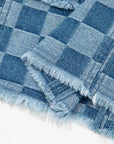 Checker Denim Frayed Hem Mini Dress
