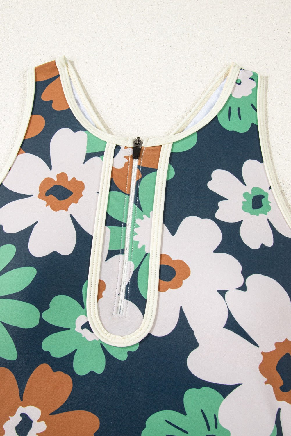 Flower Zip-Up Racerback Top &amp; High Waist Bikini Set