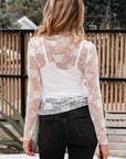 Floral Lace Sheer Mesh Long Sleeve Top