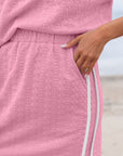 Textured Contrast Trim Crewneck Tee & Pocketed Skirt Set