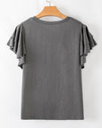 Solid Layered Ruffle Short Sleeve Round Neck Top