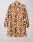 Plus Size Floral Split Neck Button Puff Sleeve Dress