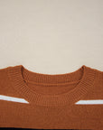 Stripe Ribbed Trim Drop Shoulder Sweater