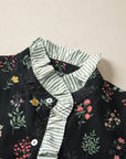 Floral Contrast Frill Trim Short Sleeve Shirt
