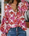 Boho Floral Smocked Puff Sleeve Blouse
