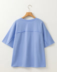 Floral Patch Exposed Stitching Crew Neck Tee