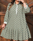 Plus Size Floral Stripe Contrast 3/4 Sleeve Dress