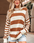 Stripe Patchwork Drop Shoulder Sleeve Sweater