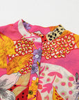 Floral Abstract Leopard Buttoned Ruffle Bubble Sleeve Shirt