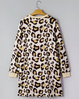 Leopard Long Sleeve T-Shirt Dress w/ Pockets