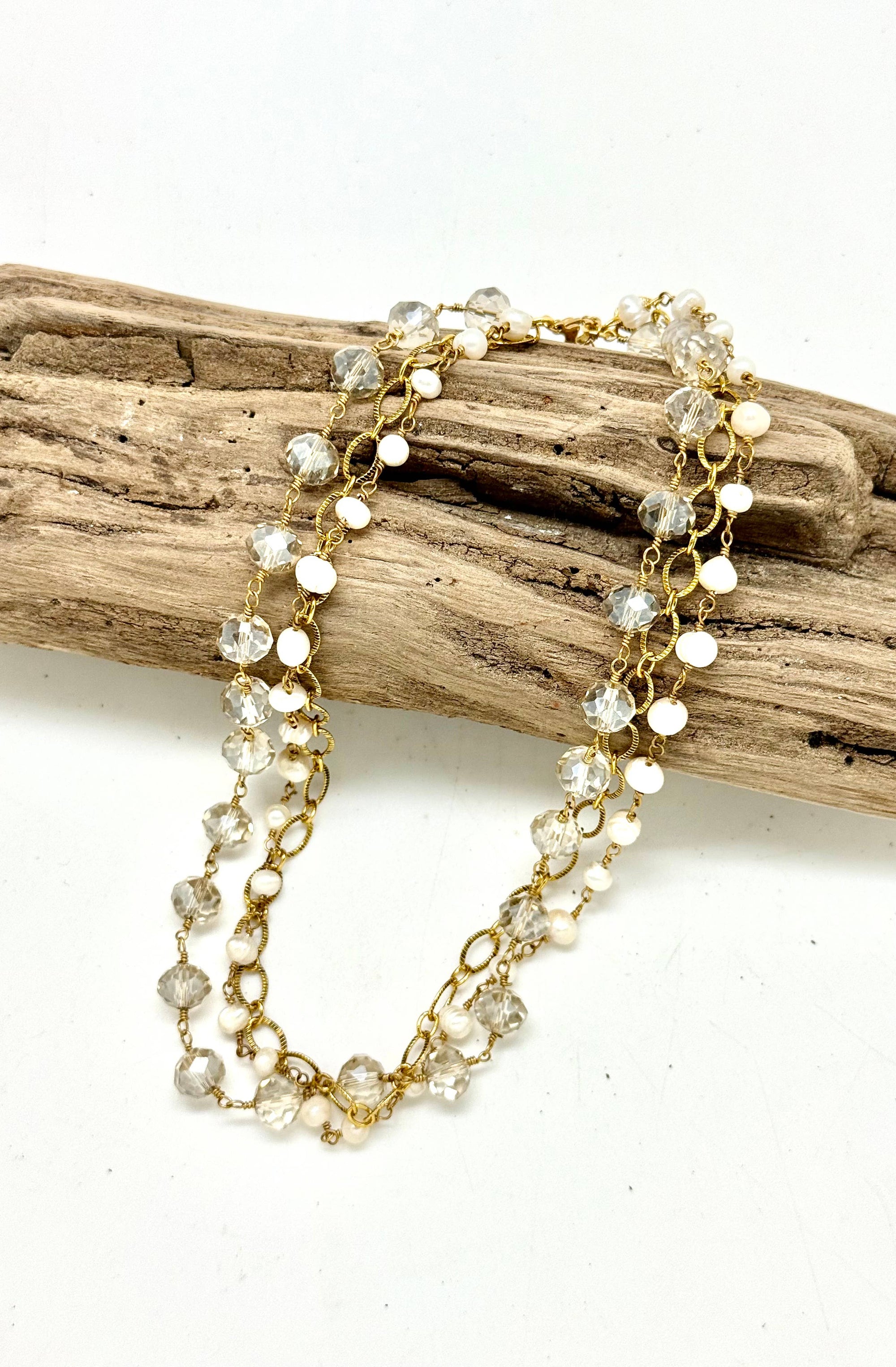Necklace Freshwater Pearl w/Glass Bead &amp; Filigree Gold 18” w/ 2” Extension