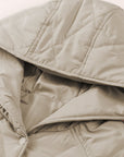 Solid Quilted Snap Button Hooded Puffer Coat