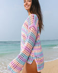 Stripe Open-Knit Beach Cover-Up Sweater