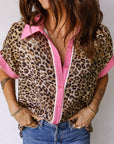 Leopard Contrast Trim Short Sleeve Shirt