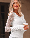 Lace Sheer Long Sleeve Henley Top
