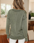 Mineral Wash Reverse Seam V-Neck Drop Shoulder Sweater