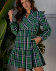 Plaid Frilled Collar Long Sleeve Mini Dress