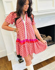 Floral Geometric Colorblock Ruffle Hem Dress
