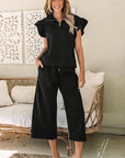 Alyssa Textured Flutter Sleeve Top
