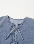 Denim Bow Bubble Sleeve Mini Dress