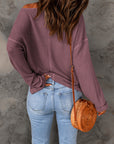 Solid Waffle Knit Long Sleeve Top