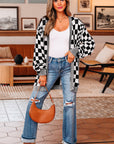 Checker Open Front Drop Shoulder Cardigan