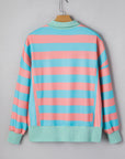 Colorblock Stripe Buttoned Collar Side Slit Top