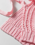 Plus Size Crochet Bow Tie Short Sleeve Sweater