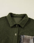 Plaid Patchwork Sleeve Button-Up Ribbed Fleece Jacket