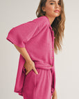 Solid Textured Buttoned Shirt and Pants Set