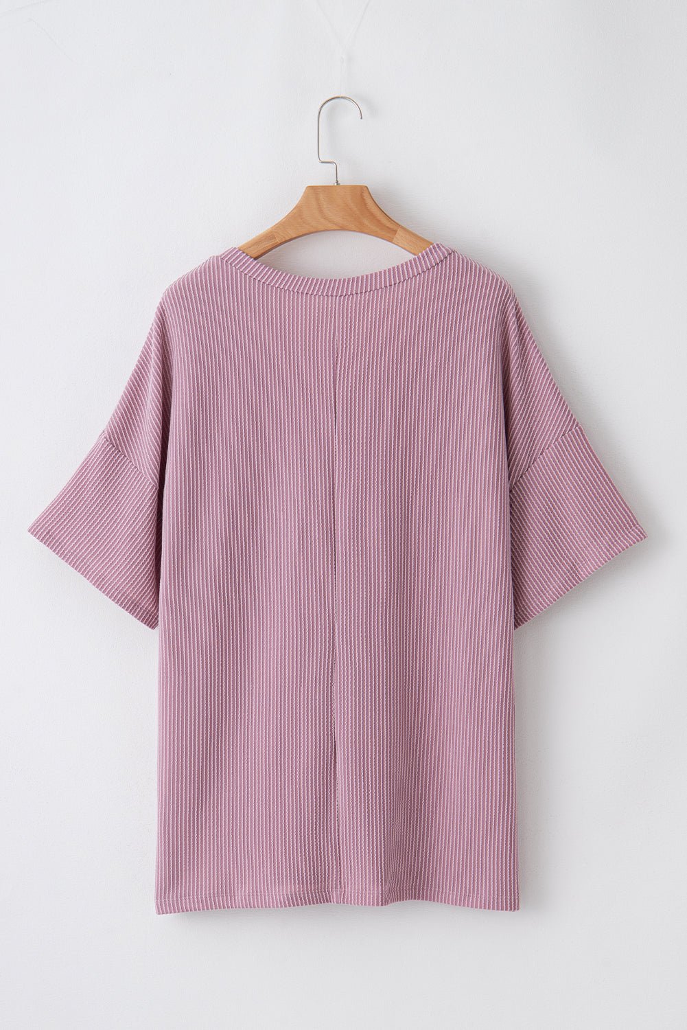 Plus Size Solid Corded Knit V-Neck T-Shirt