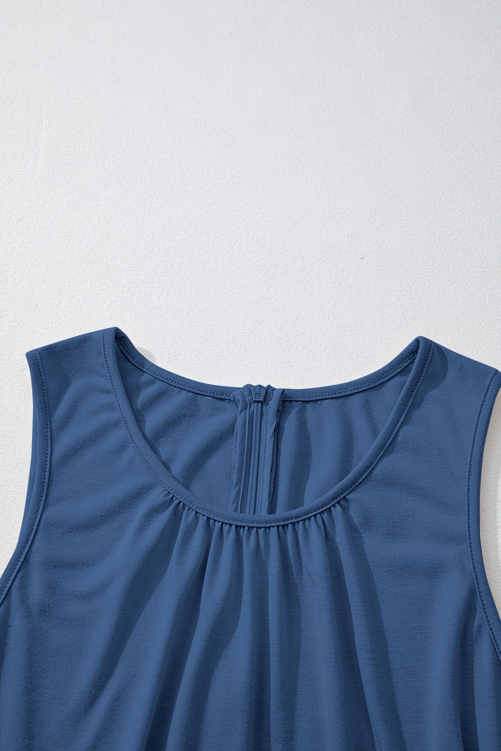 Solid Pleated Detail Sleeveless Elastic Waist Jumpsuit
