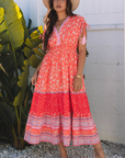Floral Tassel Tie Sleeve Empire Waist Maxi Dress
