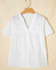 Flower Eyelet Embroidered Patchwork Sheer Shirt