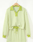 Stripe Collared V-Neck Pullover and Skort Set
