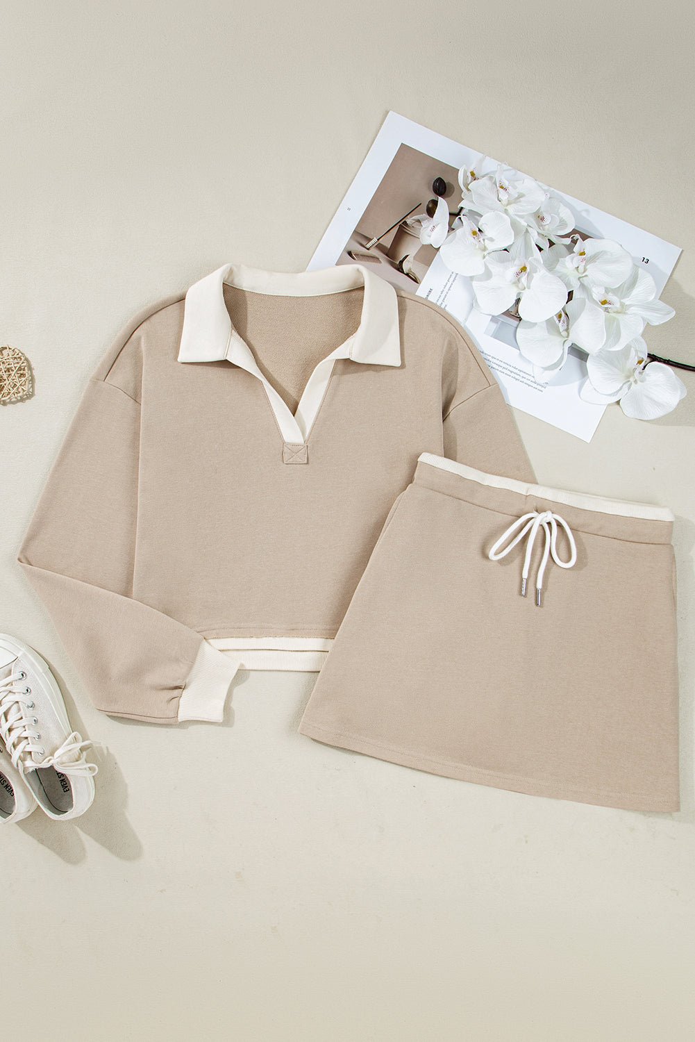 Valerie Cropped Pullover Drawstring Skirt Set