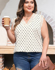 Plus Size Polka Dot Lace V-Neck Sleeveless Top