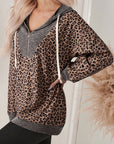 Leopard Ribbed Knit Contrast Half-Zip Hoodie