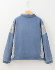 Plus Size Leopard Patchwork Denim Jacket