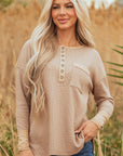 Colorblock Waffle Textured Henley Top